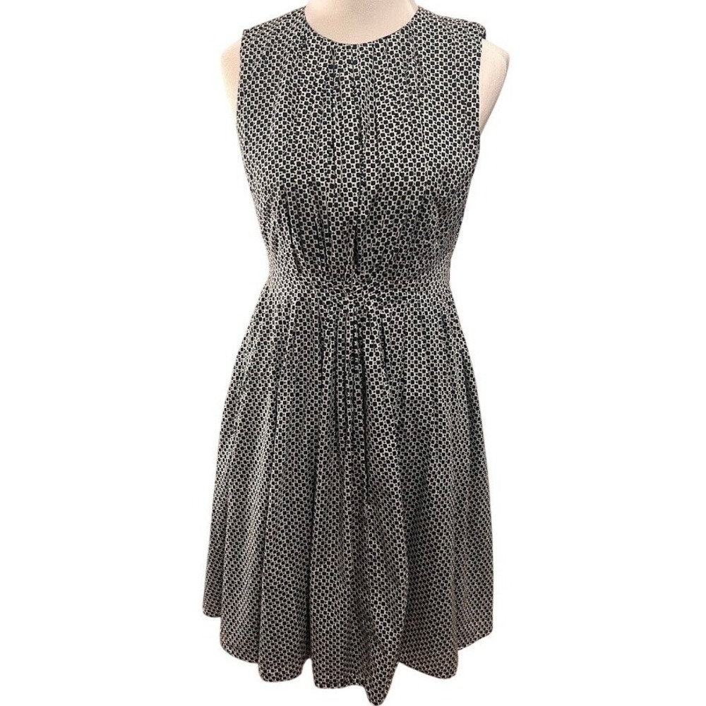 S Max Mara Navy Blue Cream Geometric Tile Sleeveless Fit and Flare Dress S